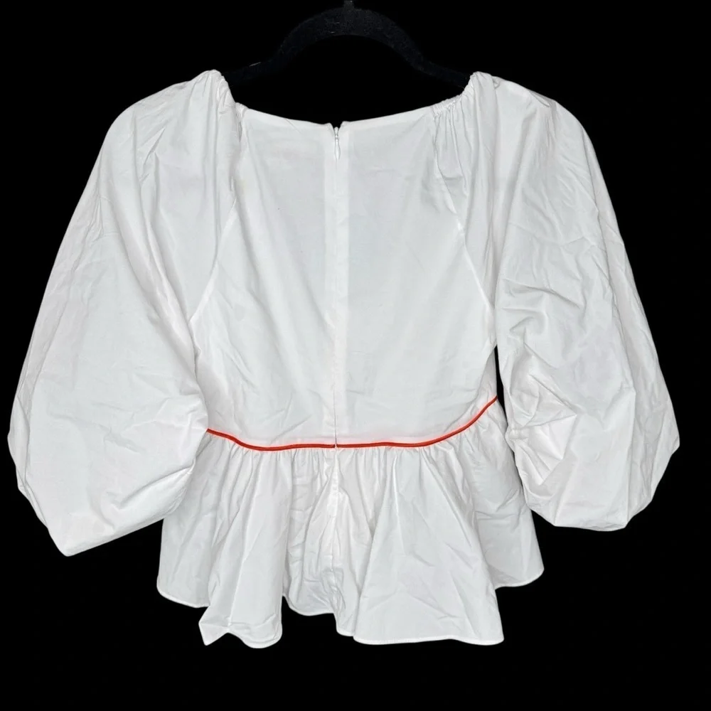 STAUD Women’s Crisp White Puff Sleeve Dani Blouse Empire Waist Top Sz 0